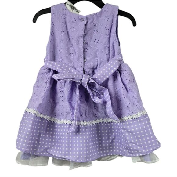 Rare Editions Baby Girl Eyelet Dress Purple Embroidered Polka Dot Flower Trim - Picture 6 of 9